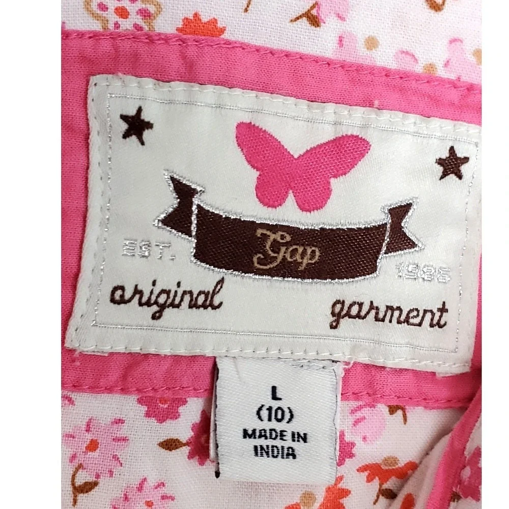 Vtg Gap Kids Western Snap Shirt‎ Pink Floral Cotton Long Sleeve Cowgirl Top L 10